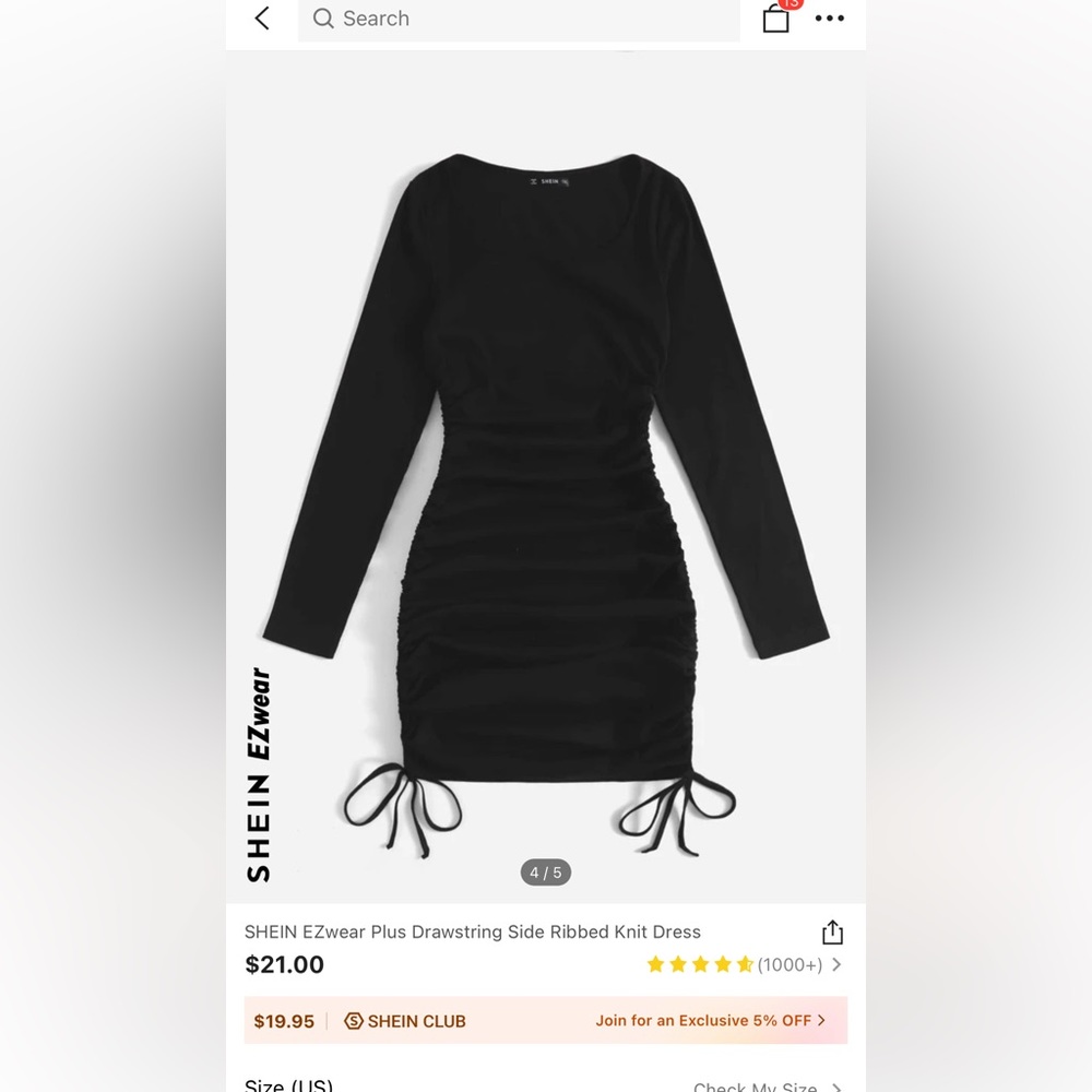 Plus Size Drawstring Side Ribbed Knit Dress